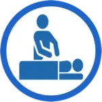 Icon de Yan Dubord Massothérapeute avec un contour bleu avec la silhouette d'un massothérapeute qui fait un massage à une autre personne aussi de couleur bleu.