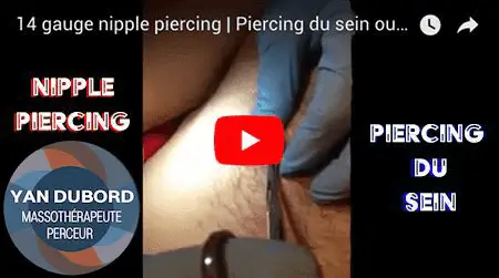 Image thumbnail dirigeant vers le vidéo d'un piercing dans le sein / mamelon fait à Montréal par Yan Dubord Massothérapeute et perceur.